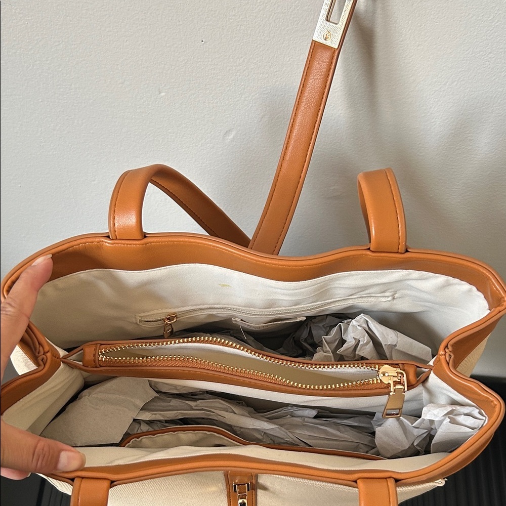 Rachel Zoe Canvas/Leather Three Compartment Tote Bag - Picture 5 of 6